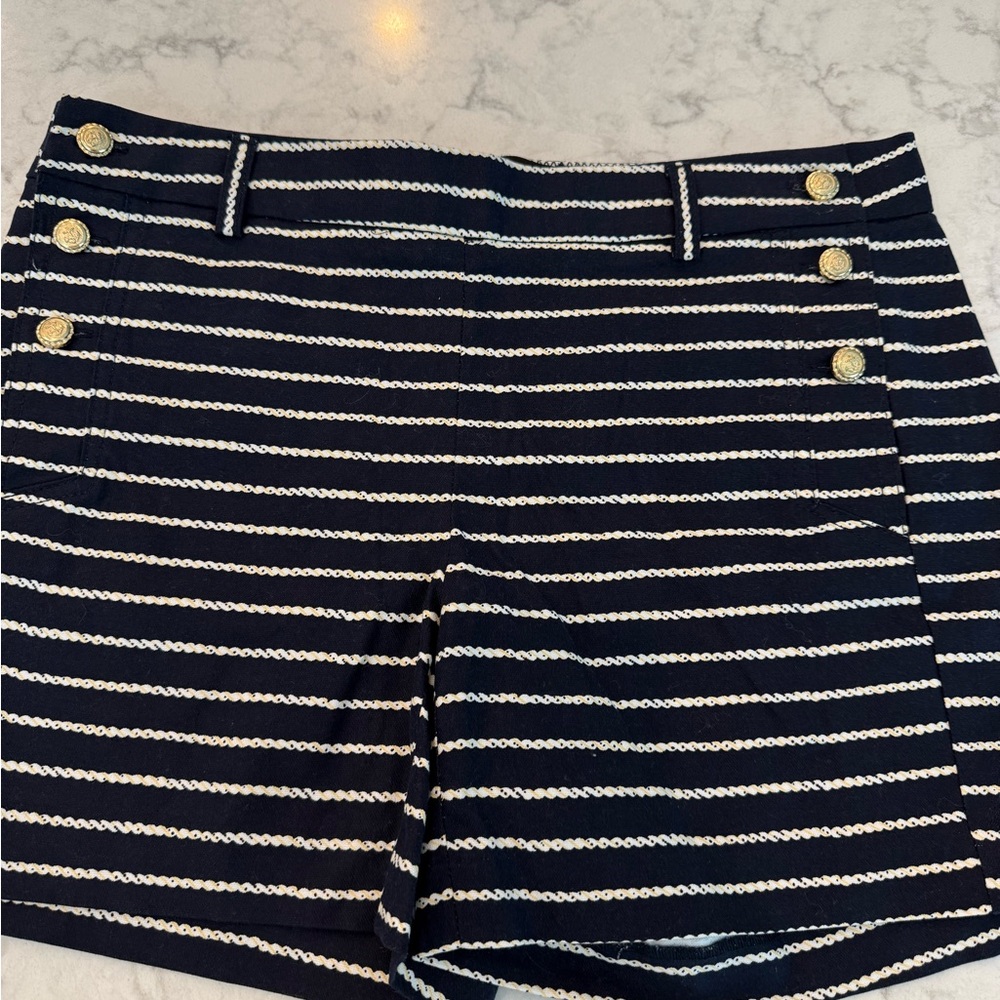 Cynthia Rowley Navy and White Striped High Waist Shorts